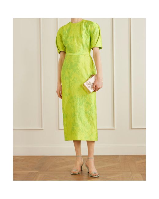 Erdem Green Printed Pleated Dress