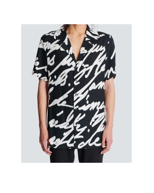 Balmain Black Love Letter Printed Twill Pyjama Shirt for men