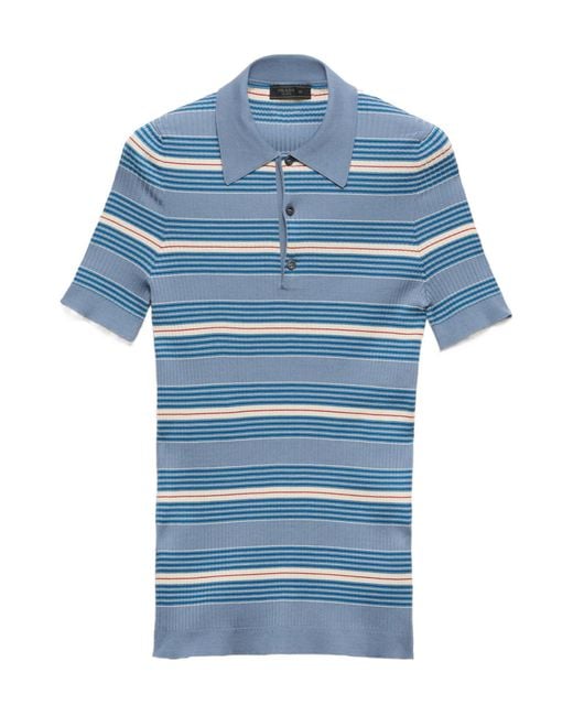 Prada Blue Striped Cotton Polo Shirt for men
