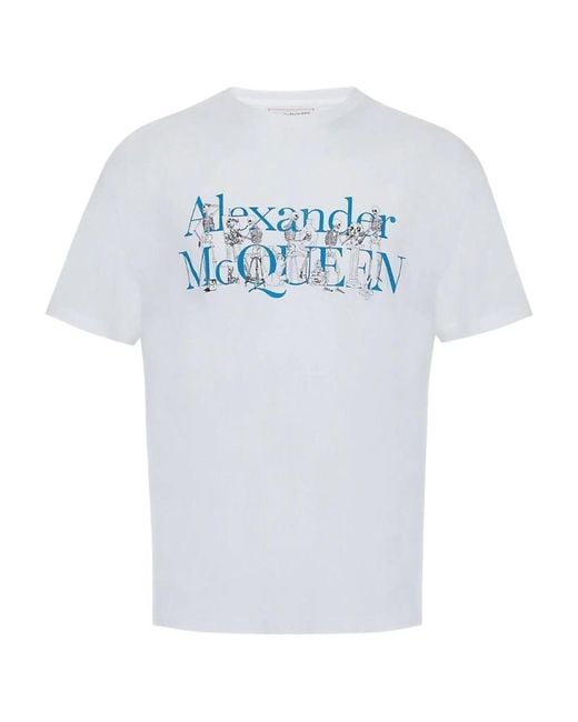McQueen White Logo Printed Crewneck T-Shirt for men