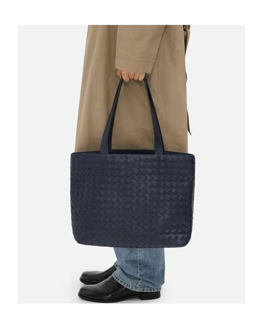 Bottega Veneta Blue Small Intrecciato Zipped Tote for men