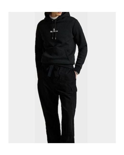 Polo Ralph Lauren Black Logo Embroidered Drawstring Hoodie for men
