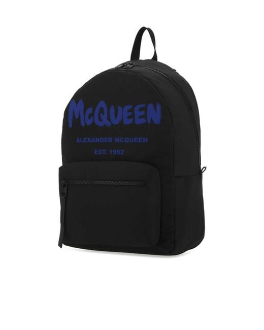 McQueen Blue Logo Printed Two-Toned Backpack for men