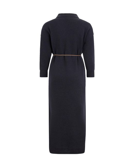 Peserico Blue Belted Ribbed Knitted Dress