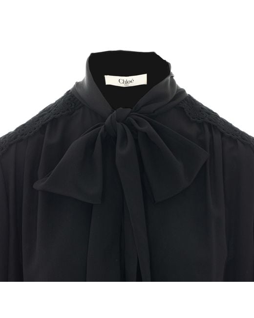 Chloé Blue Chloé Bow Detail Long-Sleeved Top