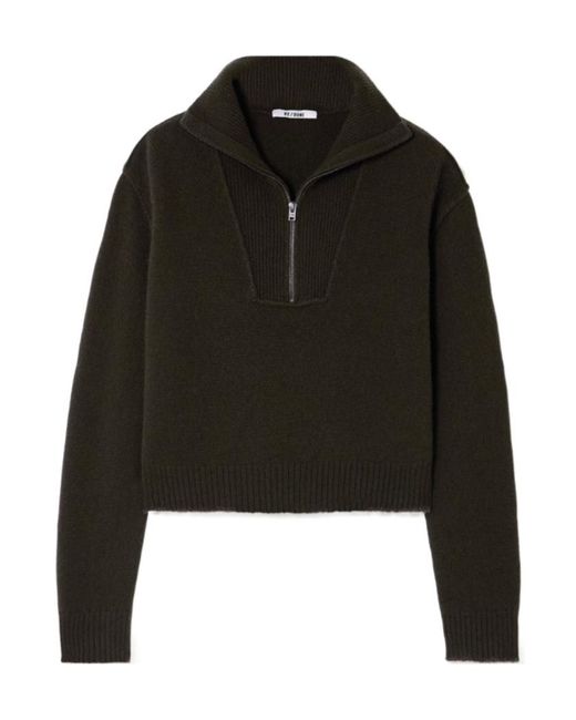 Re/done Black Frayed Wool And Cashmere-Blend Half-Zip Sweater