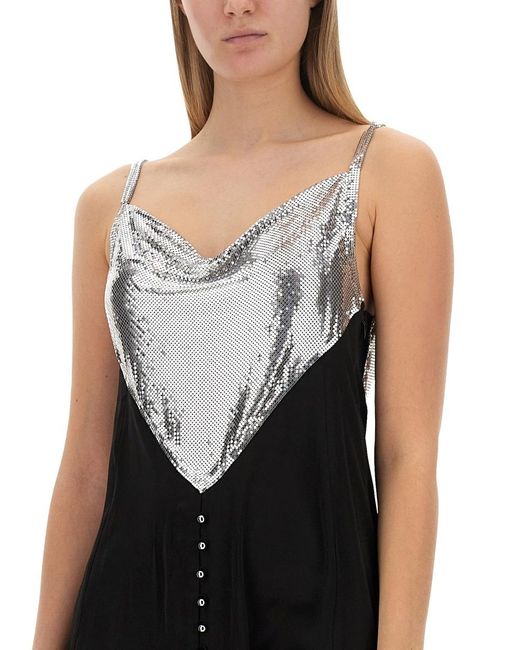 Rabanne Black Chainmail Panelled Cowl-Neck Mini Dress