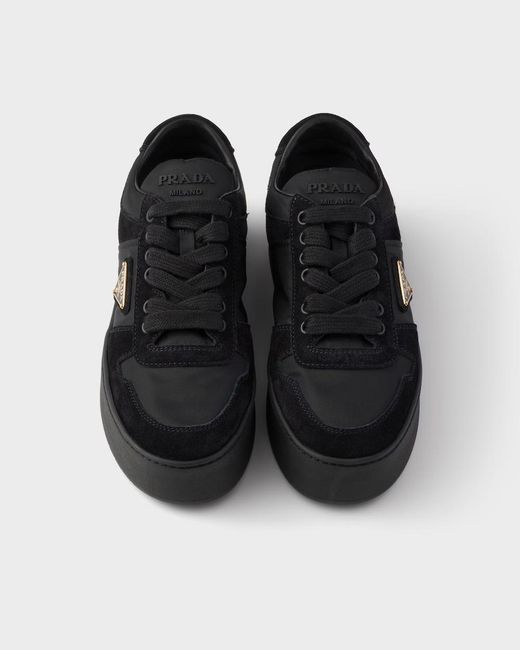 Prada Black Downtown Bold Re-Nylon And Suede Sneakers