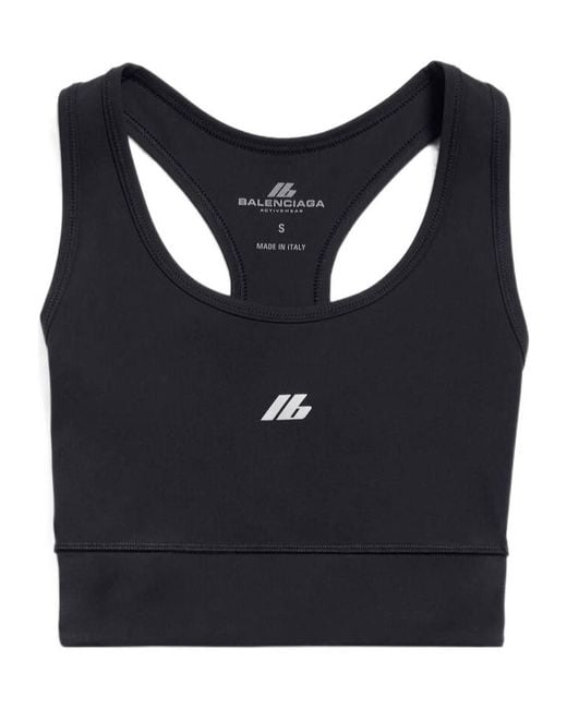 Balenciaga Black Reflective Logo Print Round-Neck Sport Bra
