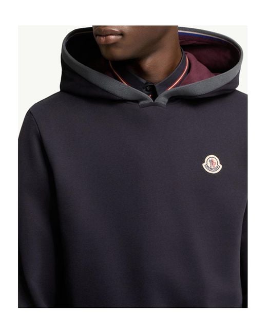 Moncler Blue Brushed Cotton Logo Hoodie for men