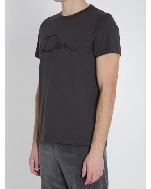 Dior Homme Ribbon Logo Detailed Crewneck T-Shirt in Green for Men