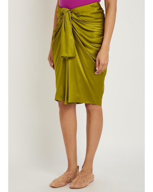 Chloé Green Draped Silk Knee-Length Skirt