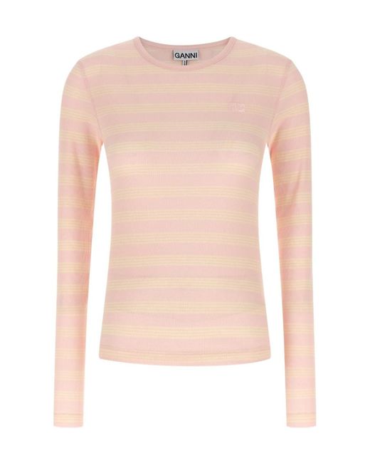 Ganni Pink Stripe Rib Long Sleeved Jumper