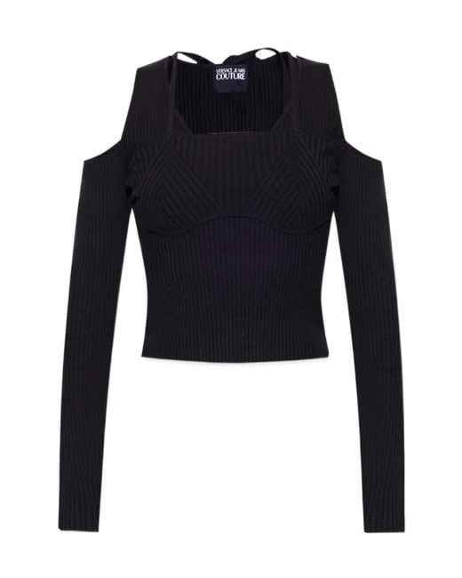 Versace Jeans Blue Couture Open-Shoulder Knitted Jumper
