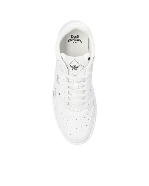 MCM White Neo Derby Visetos Sneakers for men