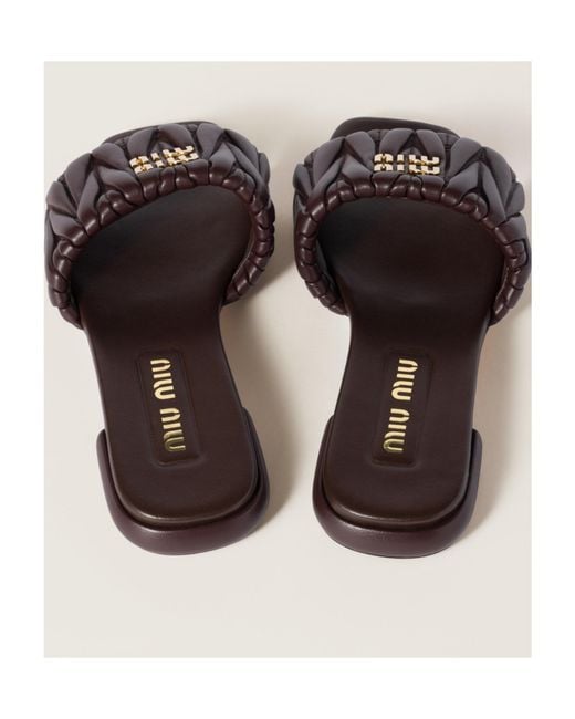 Miu Miu Black Matelassé Nappa Leather Slides