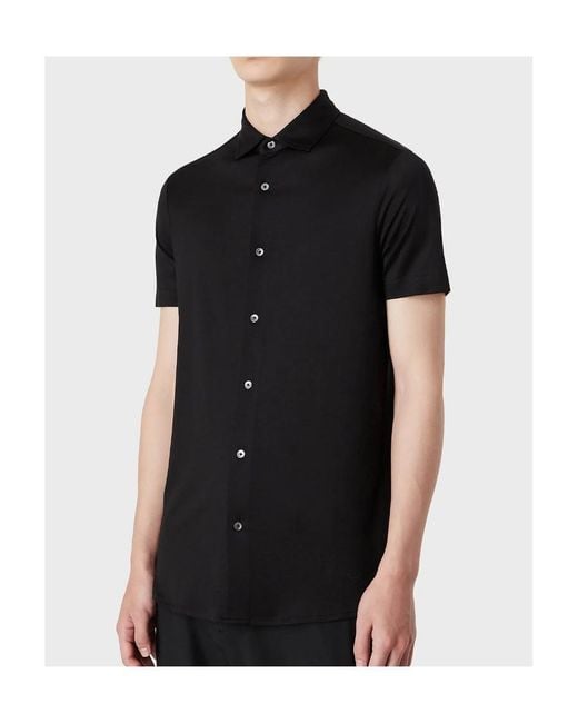 Emporio Armani Black Buttoned Curved Hem Polo Shirt for men