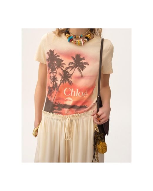 Chloé Pink Chloé Sunset Printed Crewneck T-Shirt