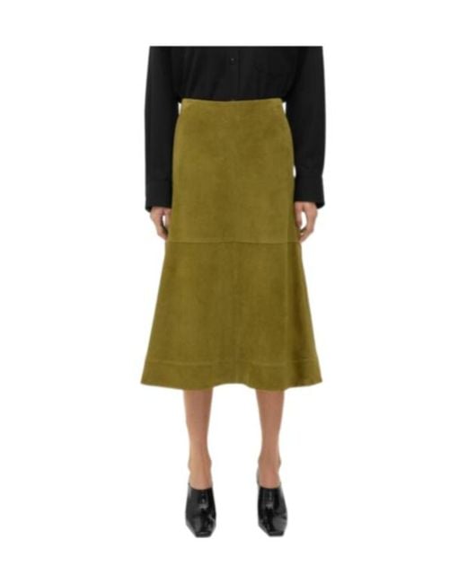 Bottega Veneta Yellow Leather Midi Skirt