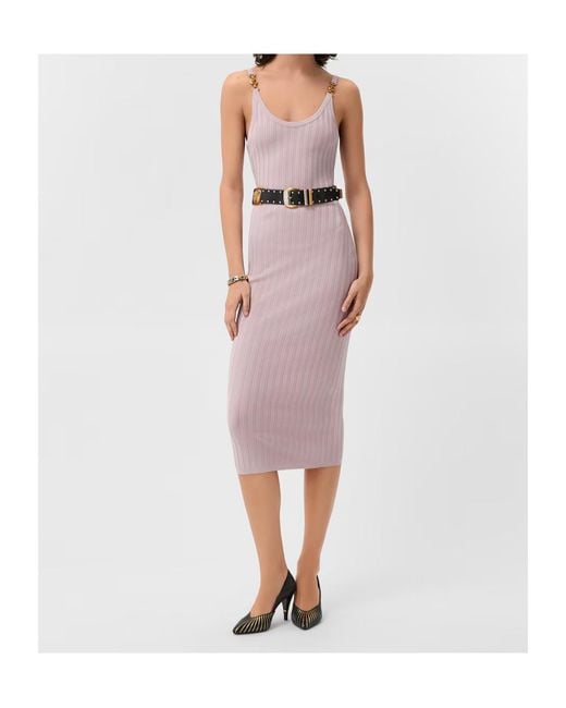 Versace Purple Medusa-Detail Ribbed Knitted Dress