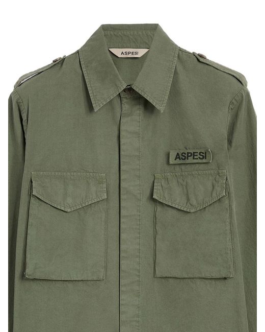 Aspesi Green Military Pocket Shirt for men