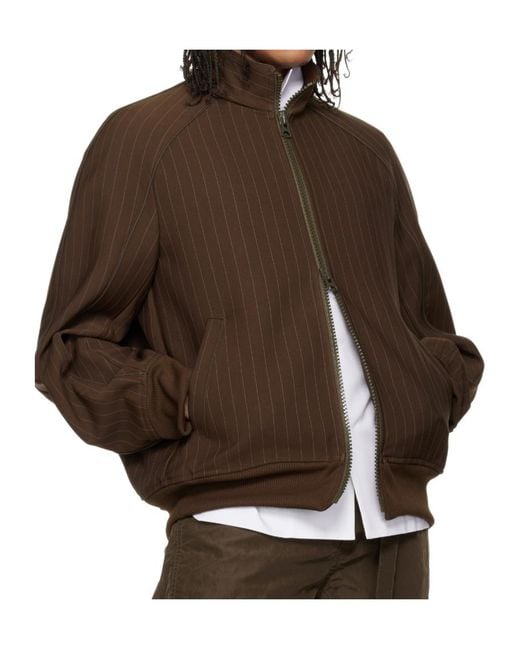 Sacai Brown Pinstripe Bomber Jacket for men