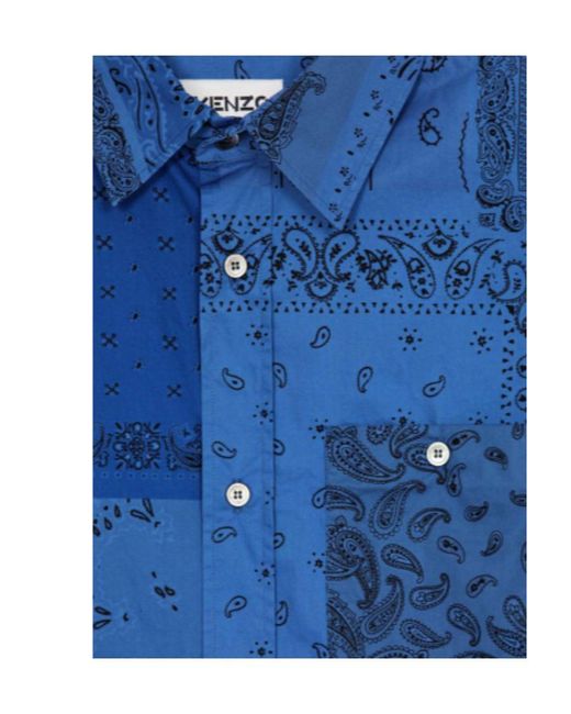 KENZO Blue Bandana-Print Cotton Shirt for men