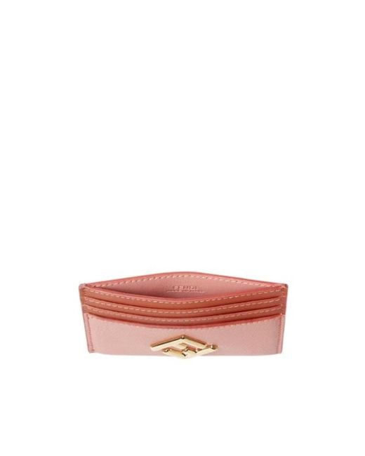 Fendi Pink Ff Diamonds Logo Plaque Cardholder