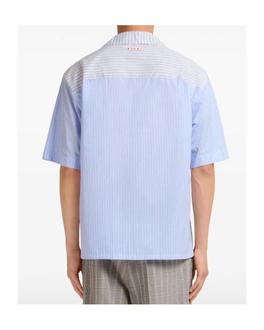 Marni Blue Striped-Pattern Short-Sleeved Shirt for men