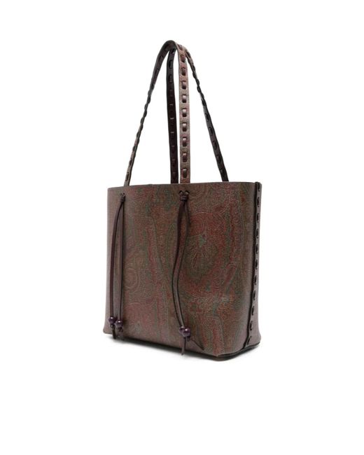 Etro Brown Paisley Printed Tote Bag