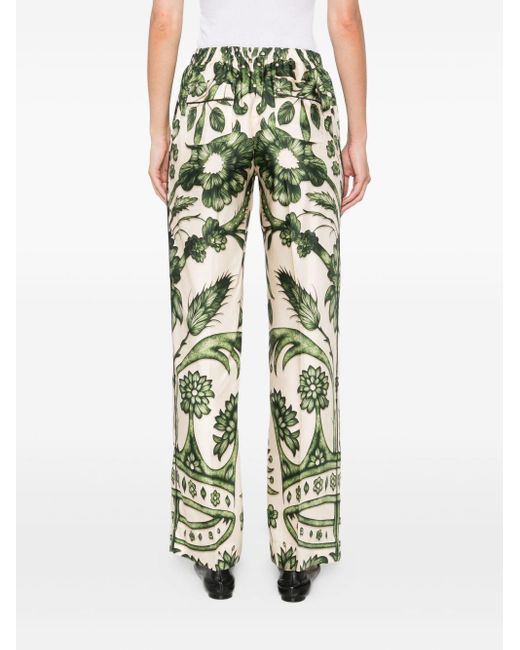 F.R.S For Restless Sleepers Green Floral-Print Silk Trousers