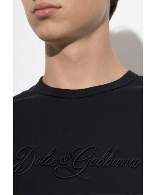 Dolce & Gabbana Black Embroidered Logo T-Shirt for men