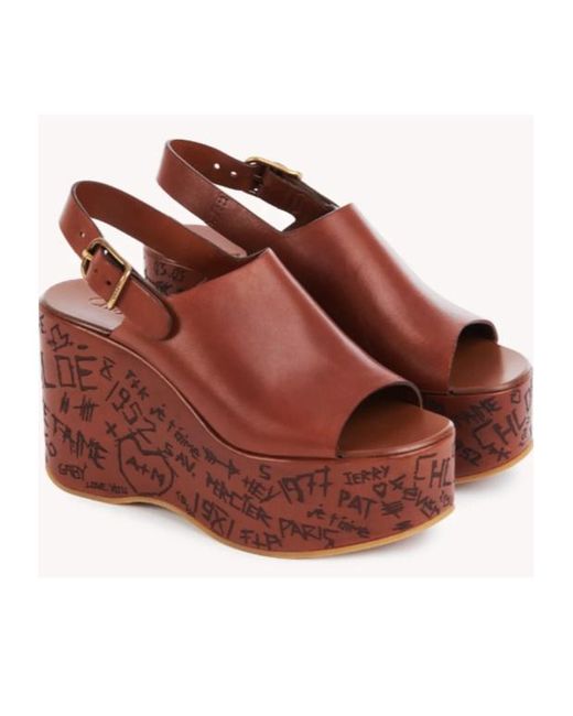 Chloé Red 130Mm Maxime Wedge Sandals