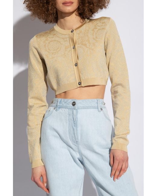 Versace Natural Barocco Button-Up Cropped Cardigan