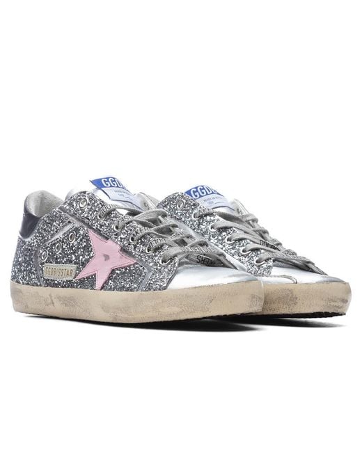 Golden Goose Deluxe Brand Gray Superstar Glitter-Embellished Trainers