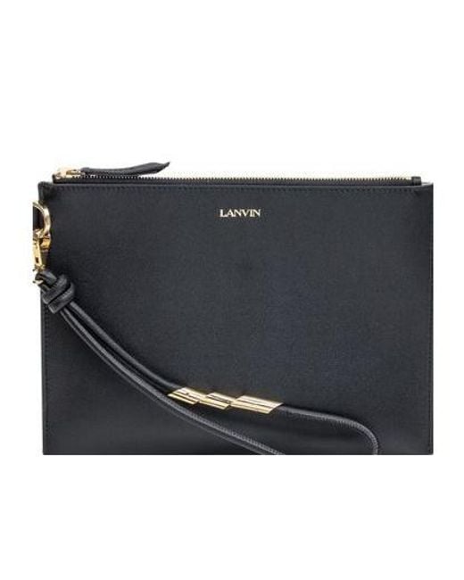 Lanvin Black Logo Printed Zipped Clutch Bag