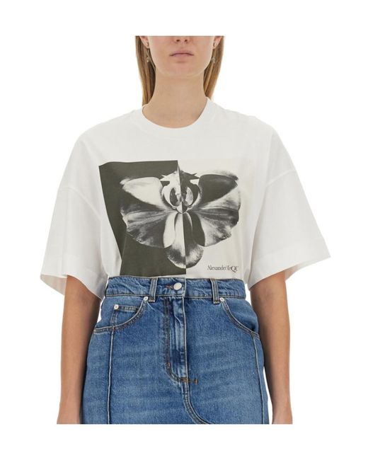 McQueen White Graphic Printed Crewneck T-Shirt