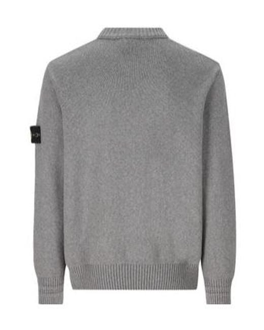 Stone Island Gray Logo Patch Crewneck Jumper for men