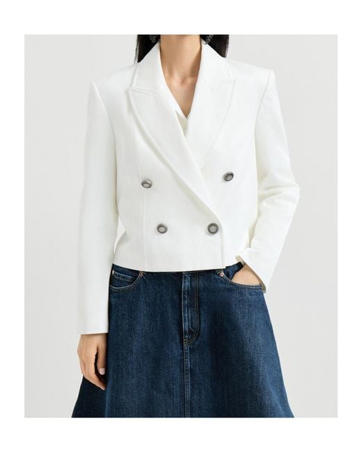 Brunello Cucinelli White Long-Sleeves Blazer