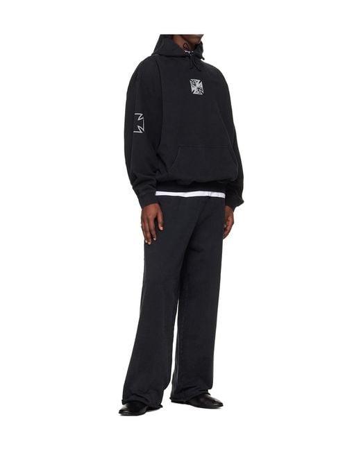 Vetements Black Embroidered Biker Cross Stripe Sweatpants for men
