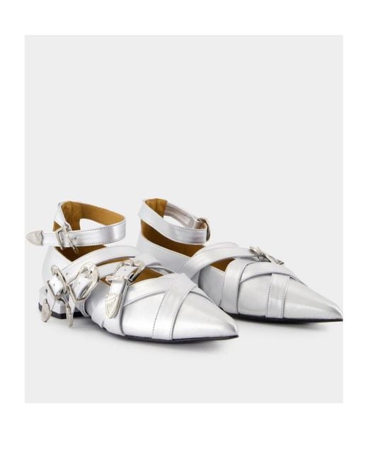 Toga White Cross Strap Ballet Shoes