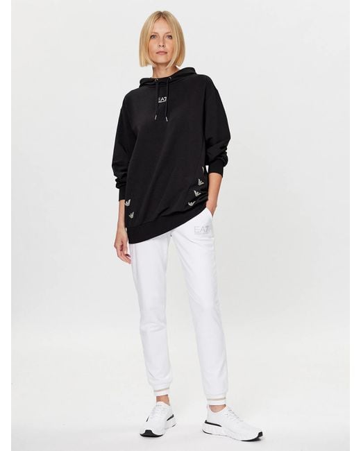 EA7 Black Logo-Print Long-Sleeve Hoodie