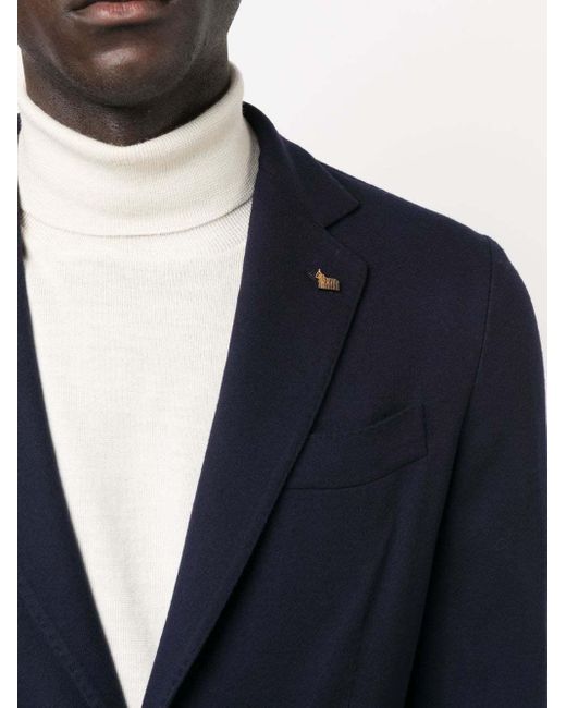 Colombo Blue Single-Breasted Wool Blazer for men