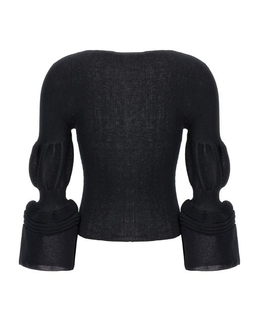 Issey Miyake Black Assemblage Puff-Sleeved Branch Top