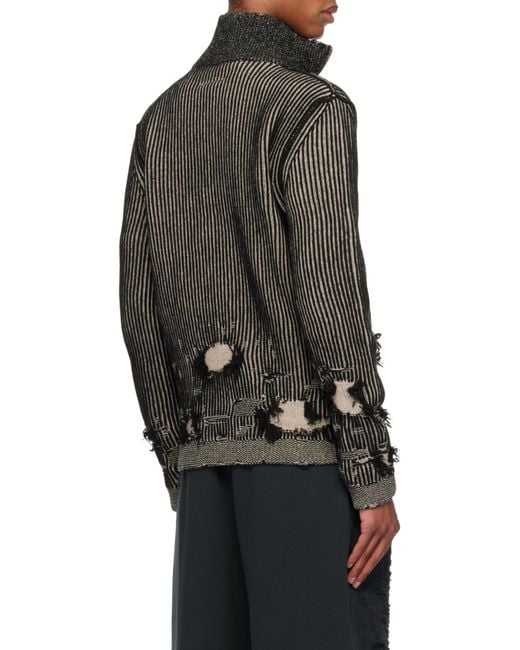 MM6 by Maison Margiela Gray Zipped Distressed 3D-Knitted Cardigan for men