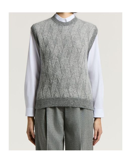 Peserico Gray Sequind Sleeveless Jumper