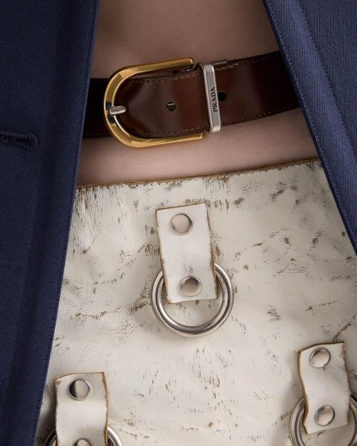Prada Metallic Embellished Leather Miniskirt