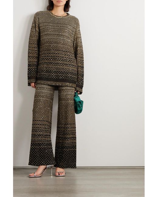 Missoni Brown Sequined Striped Metallic Crochet-Knit Sweater