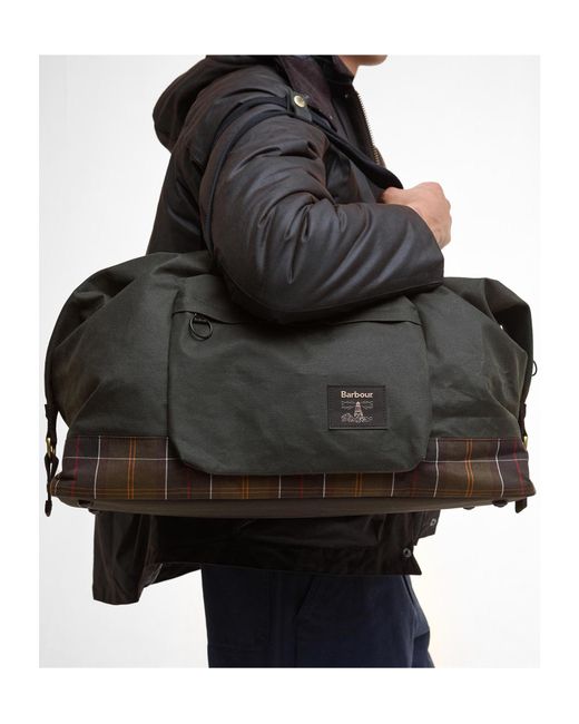 Barbour Black Tartan-Panel Holdall for men
