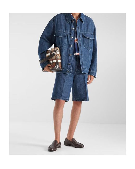 Fendi Blue Collared Button-Up Jacket for men